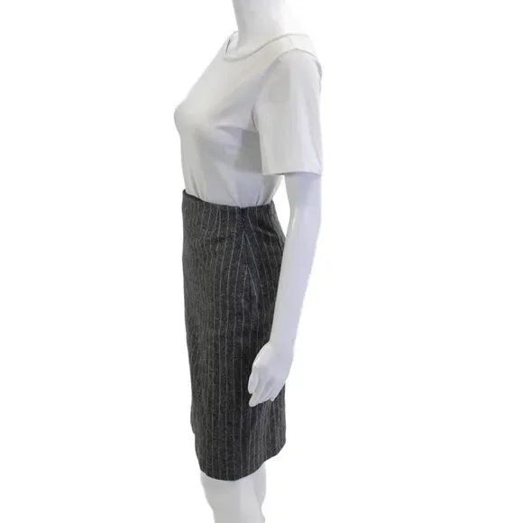 Escada Womens Straight Pencil Mini Skirt Dark Gray Striped Wool Size 36 - Picture 2 of 6